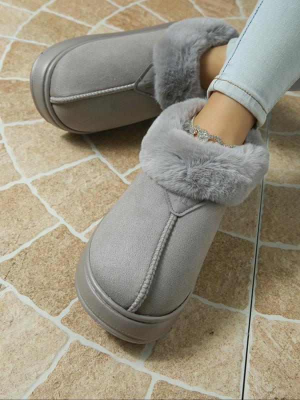 Men's Solid Color Plush Platform Slippers, Casual Soft Comfortable Home Slippers, Warm House Slippers Boots for Indoor & Outdoor Use for Winter