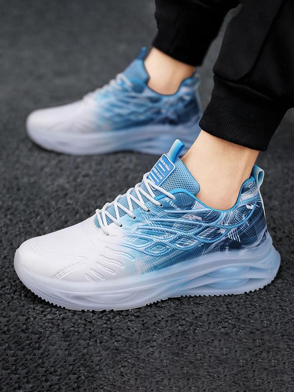 Men's Letter & Ombre Print Lace Up Running Shoes, Casual Sporty Breathable Comfortable Sneakers, Non-slip Sneakers for Daily Wear