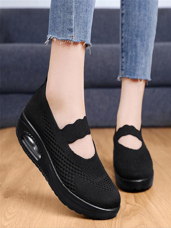 Women's Solid Color Slip on Air Cushion Sneakers, Casual Comfortable Breathable Sports Shoes, All-match Commuter Shoes for Work & Daily Wear, Shoes for Women