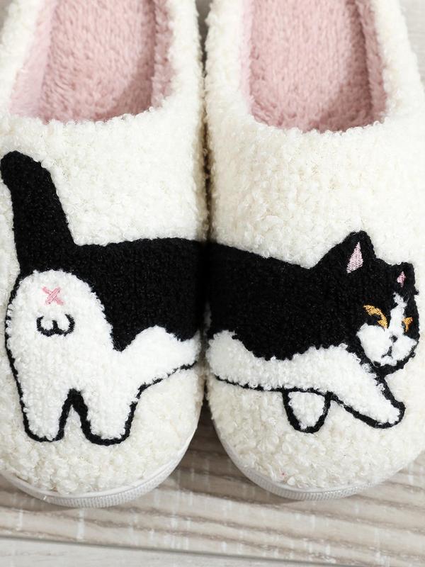 Girls Sassy Slippers,  Women's Cute Cartoon Cat Pattern Plush Slippers, Casual Soft Comfortable Non-slip Home Slippers, Warm Slippers for Indoor & Outdoor Use for Fall & Winter, Fall Outfits, Fall Freshness Fluffy Slippers