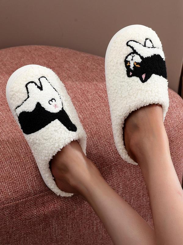 Girls Sassy Slippers,  Women's Cute Cartoon Cat Pattern Plush Slippers, Casual Soft Comfortable Non-slip Home Slippers, Warm Slippers for Indoor & Outdoor Use for Fall & Winter, Fall Outfits, Fall Freshness Fluffy Slippers