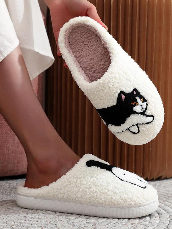 Girls Sassy Slippers,  Women's Cute Cartoon Cat Pattern Plush Slippers, Casual Soft Comfortable Non-slip Home Slippers, Warm Slippers for Indoor & Outdoor Use for Fall & Winter, Fall Outfits, Fall Freshness Fluffy Slippers