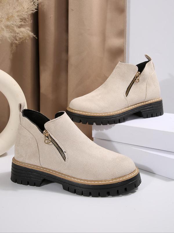 Women's Fashionable Solid Color Ankle Boots, Casual Comfortable Zipper Design Boots for Daily Wear, Female All-match Trendy Shoes for Daily Wear