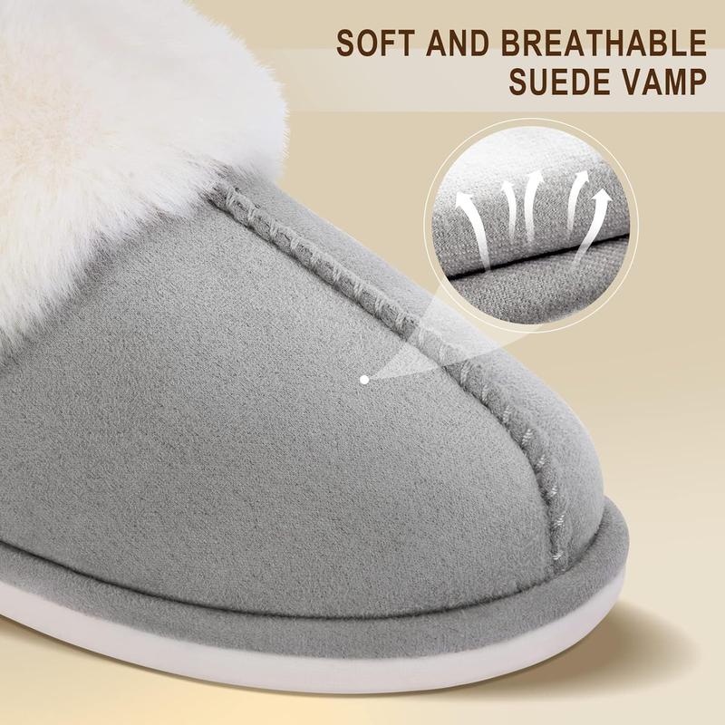 Women's Winter Slippers Fuzzy Warm Comfy Faux Fur Slip-on Fluffy Bedroom House Shoes Memory Foam Suede Cozy Plush Breathable Anti-Slip Indoor & Outdoor Winter