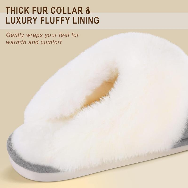 Women's Winter Slippers Fuzzy Warm Comfy Faux Fur Slip-on Fluffy Bedroom House Shoes Memory Foam Suede Cozy Plush Breathable Anti-Slip Indoor & Outdoor Winter