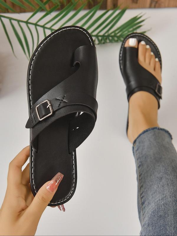 Women's Fashionable Plain Color Asymmetrical Design Slip on Sandals, Casual Comfortable Flat Sandals for Summer, Lightweight Breathable Non-slip Sandals for Beach