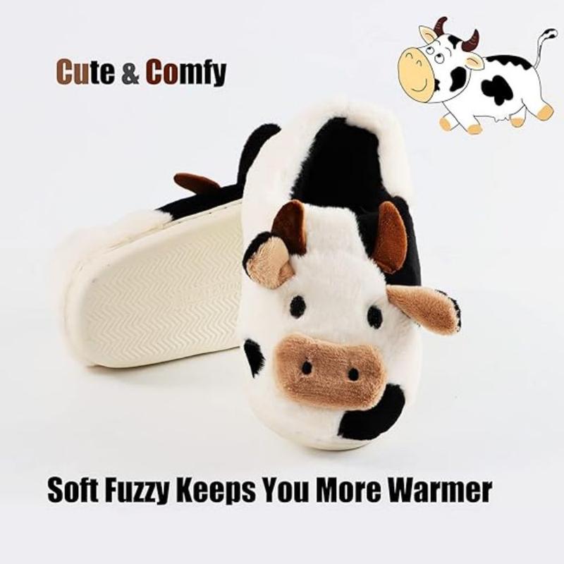 Cartoon Cow Cotton Slippers, Cute Cozy Fuzzy Animal Slippers, Winter Indoor Outdoor Slippers for Women Girl Walking Shoes Footwear Slide