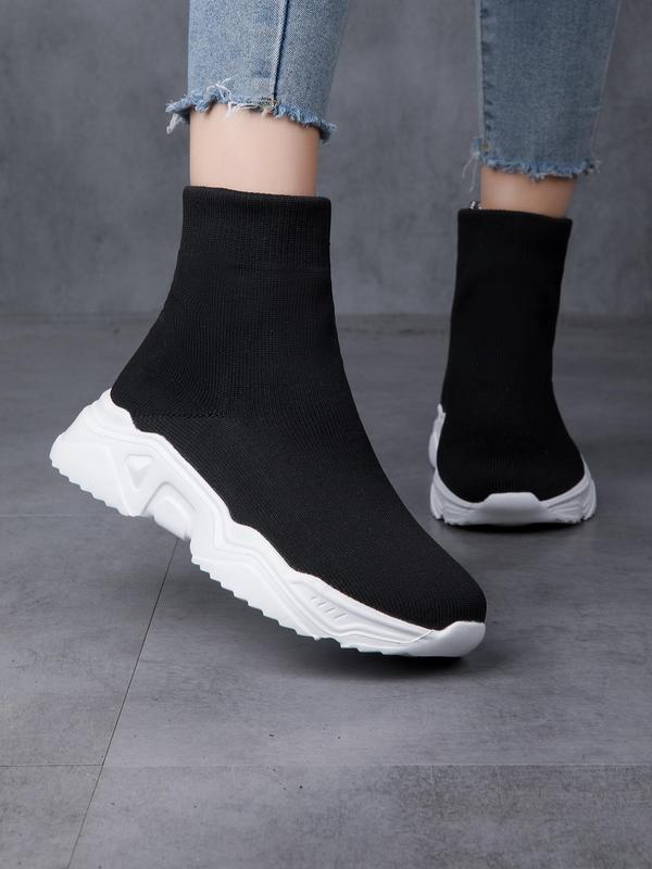 Women's Fashion Plain High Top Round Toe Sneakers, Mesh Breathable Knit Comfortable Platform Casual Shoes