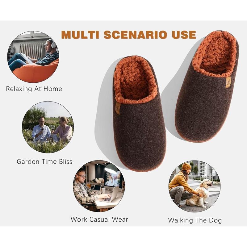 Mens house memory foam slippers with comfy warm plush lining felt slip on casual pantuflas Mans comfortable bedroom shoes rubber sole for indoor & outdoor (mens size 7-15)