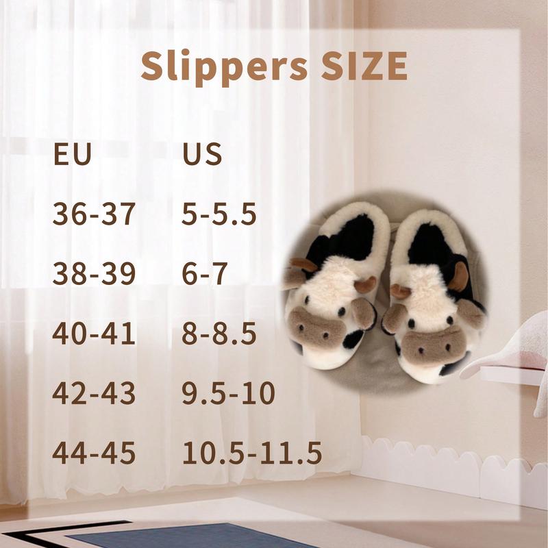 Fuzzy Cow Slippers For Women Cute Cotton Animals House Shoes Fluffy Plush Slippers  Indoor Living Room Bedroom