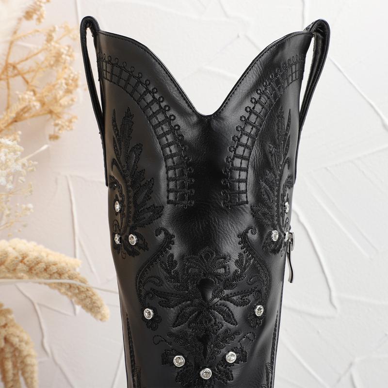 Pasuvo Cowboy Boots for Women - Sparkly Rhinestone Western Cowgirl Boots with Classic Embroidery & Pointed Toe - Walking Shoes Botas Shoe, Retro