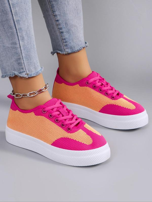 Women's Fashionable Colorblock Lace Up Low Top Sneakers, Casual Comfortable Breathable Lightweight Sports Shoes, Female Round Toe Shoes for Daily Wear