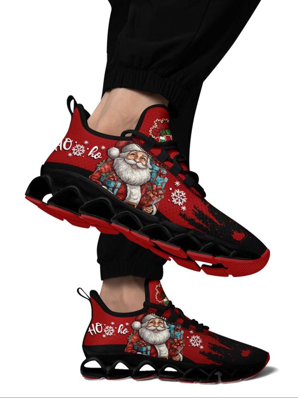 Men's Christmas Santa Claus Print Lace Up Running Shoes, Casual Comfortable Breathable Sneakers, Fashionable Sports Shoes for Gym Training