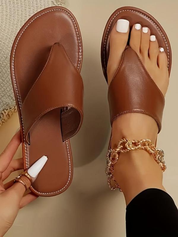 Women's Simple Plain Slip on Flat Sandals, Casual Summer Non-slip Beach Sandals, Lightweight Pu Leather Comfortable Shoes for Daily Wear