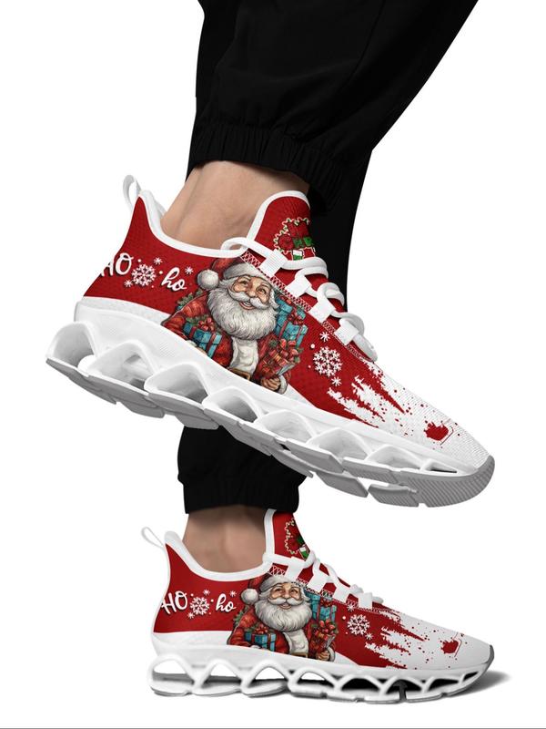 Men's Christmas Santa Claus Print Lace Up Running Shoes, Casual Comfortable Breathable Sneakers, Fashionable Sports Shoes for Gym Training