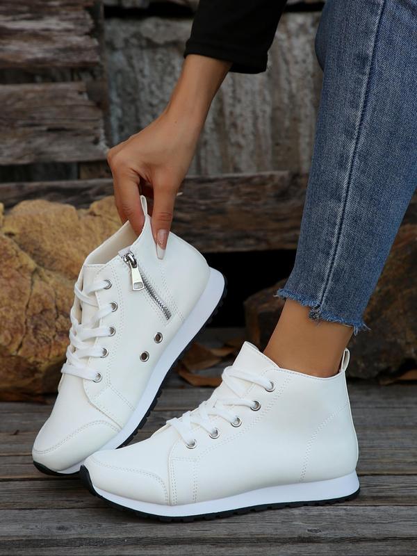 Fashionable Side Zipper High Top Sneakers, Casual Comfortable Sports Shoes for Daily Wear, Female All-match Round Toe Shoes for Daily Wear