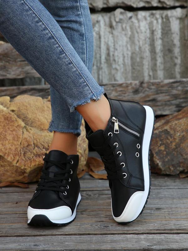 Fashionable Side Zipper High Top Sneakers, Casual Comfortable Sports Shoes for Daily Wear, Female All-match Round Toe Shoes for Daily Wear