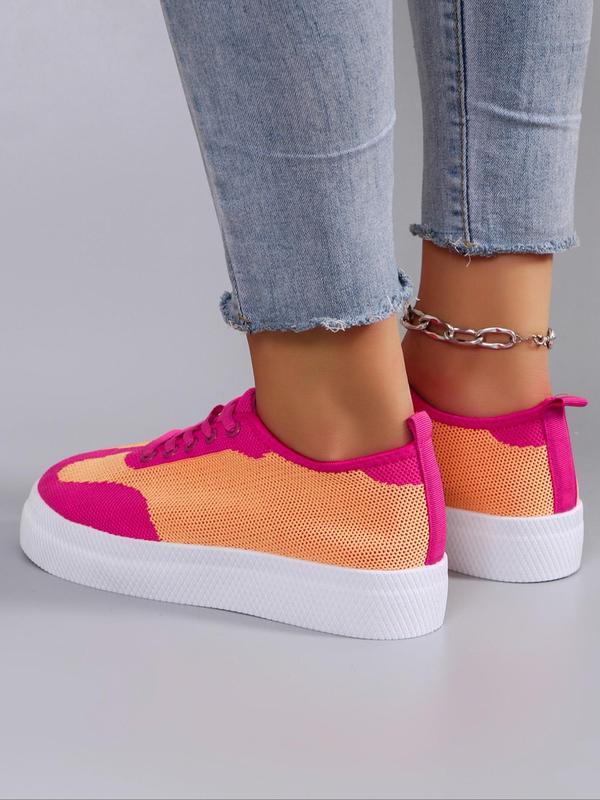 Women's Fashionable Colorblock Lace Up Low Top Sneakers, Casual Comfortable Breathable Lightweight Sports Shoes, Female Round Toe Shoes for Daily Wear