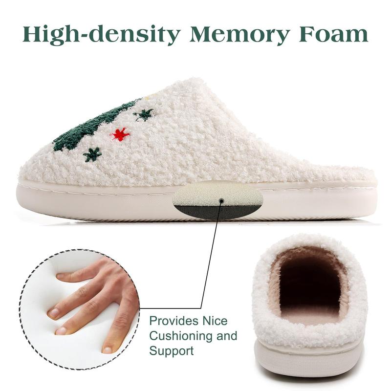 Vintage Cartoon Christmas Tree Plush Slippers for Men and Women- Slippers with Warmth, Cartoon Embroidery, Round Toe, Non-Slip TPR Sole, and Breathable Fabric for Indoor Home Use - Soft, Cozy, and Water-Resistant Daily Casual Slip-On Shoes for Winter