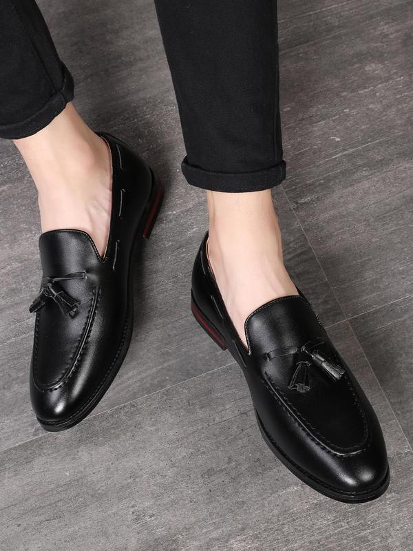 Men's Business Style Solid Color Tassel Decor Slip on Loafers, Fashionable Pointed Toe Dress Shoes for Work Office, Male All-match Commuter Shoes for Daily Wear