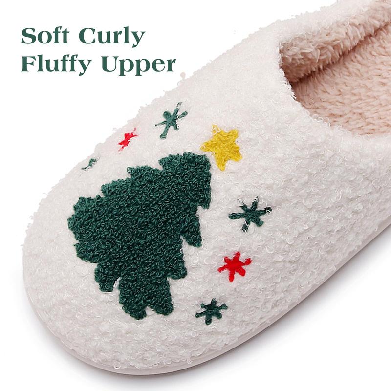 Vintage Cartoon Christmas Tree Plush Slippers for Men and Women- Slippers with Warmth, Cartoon Embroidery, Round Toe, Non-Slip TPR Sole, and Breathable Fabric for Indoor Home Use - Soft, Cozy, and Water-Resistant Daily Casual Slip-On Shoes for Winter