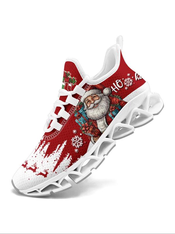 Men's Christmas Santa Claus Print Lace Up Running Shoes, Casual Comfortable Breathable Sneakers, Fashionable Sports Shoes for Gym Training