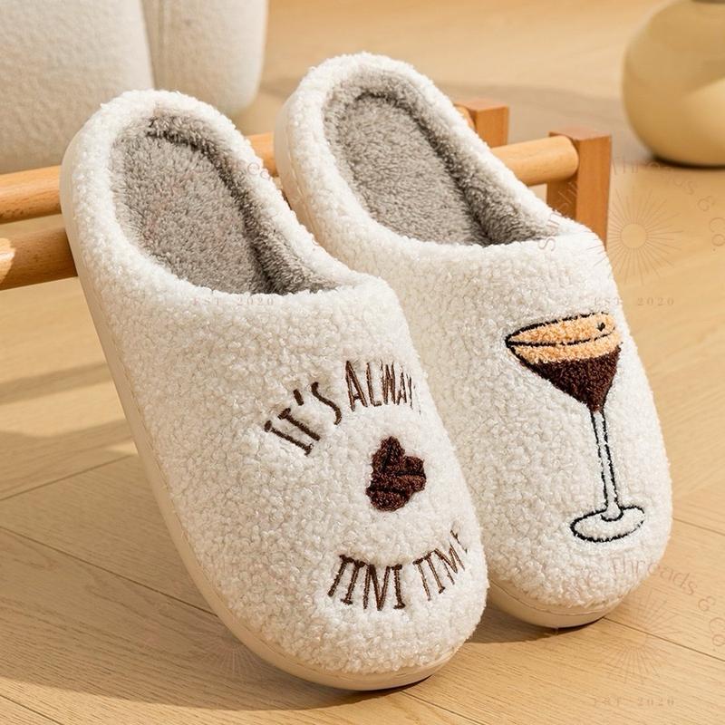 Espresso Martini Slippers Women's It's Always Tini Time Girl Cozy Slipper Fuzzy Comfy Slide christmas slipper Footwear Black Friday present gift guide