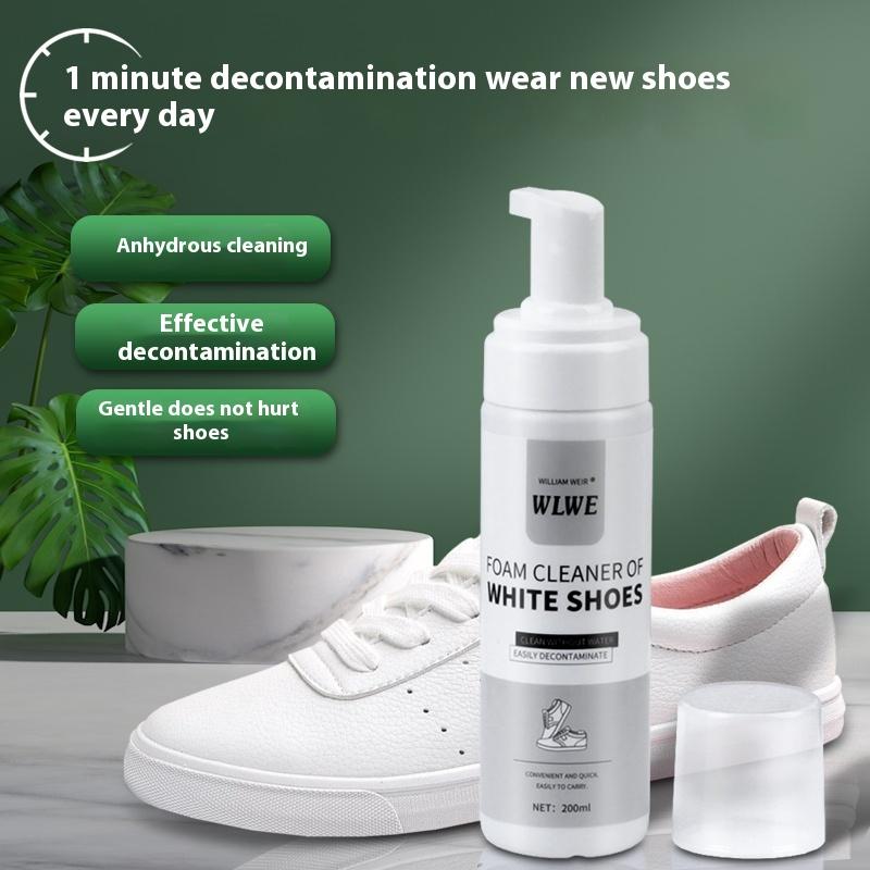 White shoe cleaner. Powerful in removing stains. making your shoes brand new. Rich foam, mild and non-irritating. Fits various shoe materials