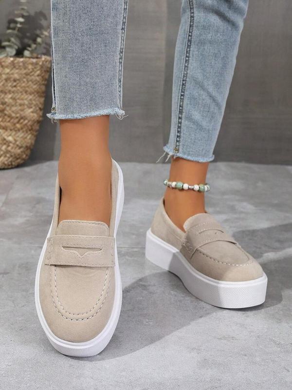 Women's Fashionable Solid Color Loafers, 2024 New Style Casual Comfortable Non-slip Walking Shoes, Female All-match Round Toe Shoes for Daily Wear