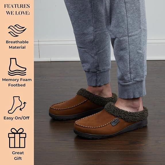 Chestnut Mens Indoor Outdoor Breathable Memory Foam Brendan Clog House Shoe Slipper with Wide Widths