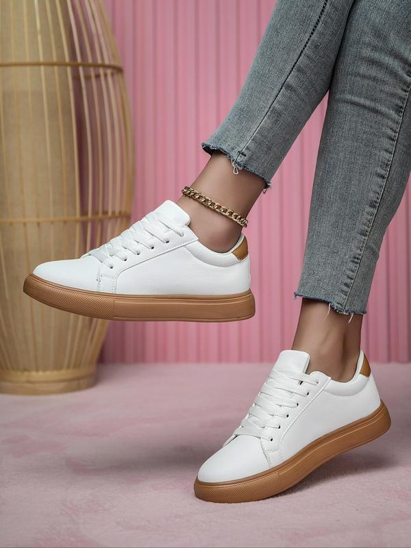 Women's Fashionable Lace Up Low Top Sneakers, Casual Comfortable Solid Color Sports Shoes for Daily Wear, Female All-match Round Toe Skate Shoes for Daily Wear