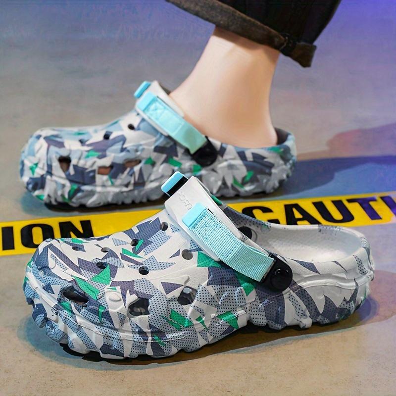 Men's Contrast Color Hollow Platform Coros Shoes, Comfortable and Non-Slip Durable Breathable Eva Slippers, Men's Summer Shoes