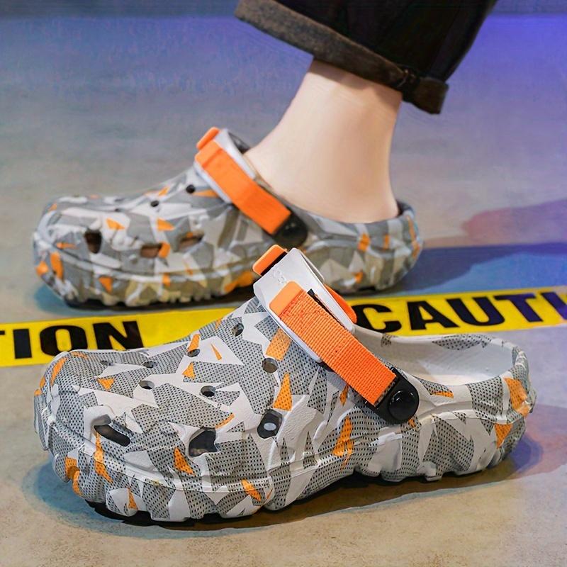 Men's Contrast Color Hollow Platform Coros Shoes, Comfortable and Non-Slip Durable Breathable Eva Slippers, Men's Summer Shoes