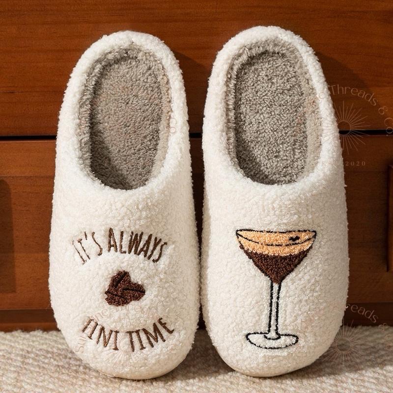 Espresso Martini Slippers Women's It's Always Tini Time Girl Cozy Slipper Fuzzy Comfy Slide christmas slipper Footwear Black Friday present gift guide