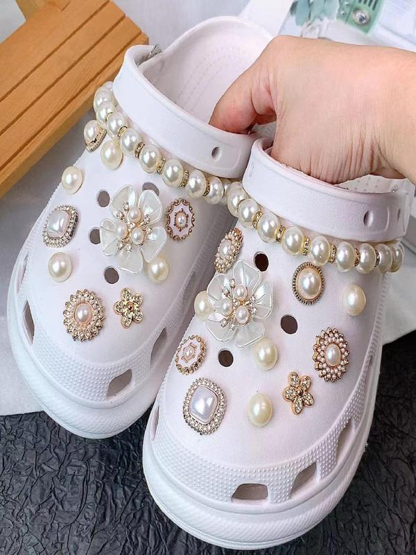 Faux Pearl & Flower Decorated Shoe Charms, Cute Shoe Decoration Accessories for Women's Clogs, Elegant Shoes Decorations for Party, Daily Decor