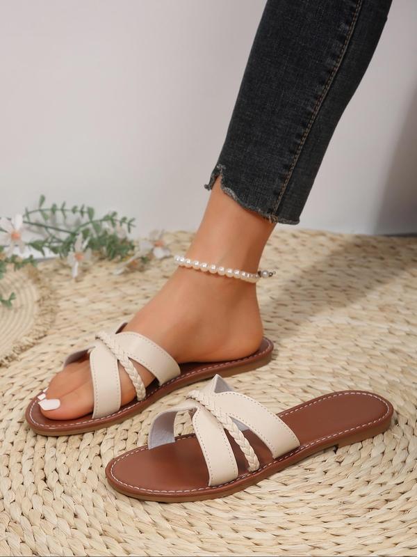 New Fashion Comfort Braided Design Flat Sandals Women, Trendy Hollow Out Design Slip on Tan Sandals for Women 2024, Stylish Casual Designer Sandals for Summer Daily Wear