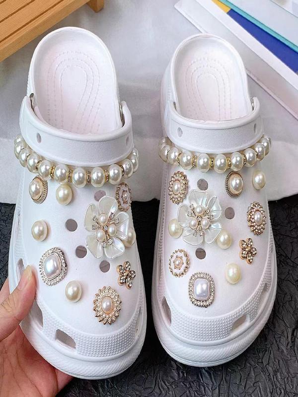 Faux Pearl & Flower Decorated Shoe Charms, Cute Shoe Decoration Accessories for Women's Clogs, Elegant Shoes Decorations for Party, Daily Decor