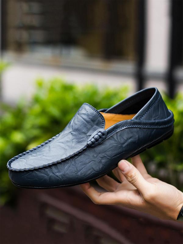 Men's Business Solid Color Slip-on Loafers, Fashionable Round Toe Flat Shoes for Daily Wear, Casual Comfortable Shoes for Men