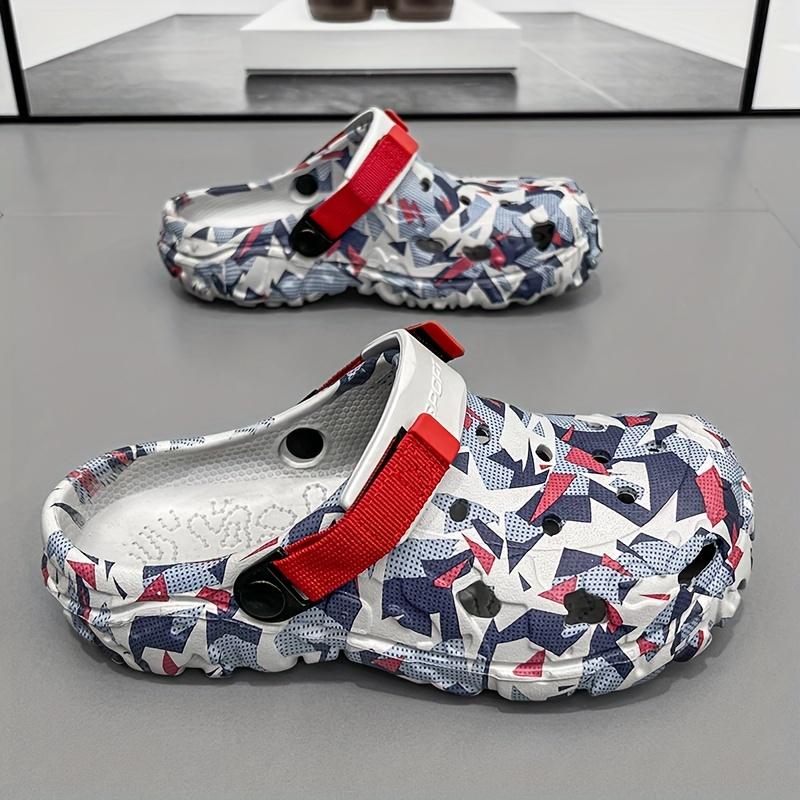 Men's Contrast Color Hollow Platform Coros Shoes, Comfortable and Non-Slip Durable Breathable Eva Slippers, Men's Summer Shoes