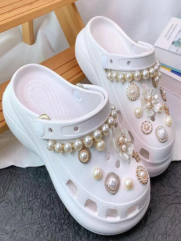 Faux Pearl & Flower Decorated Shoe Charms, Cute Shoe Decoration Accessories for Women's Clogs, Elegant Shoes Decorations for Party, Daily Decor