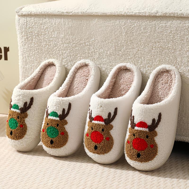 Women's Cute Cozy Christmas Plush Slippers, Warm Slipper Cotton Soft Comfortable Indoor House Slippers for Winter & Spring