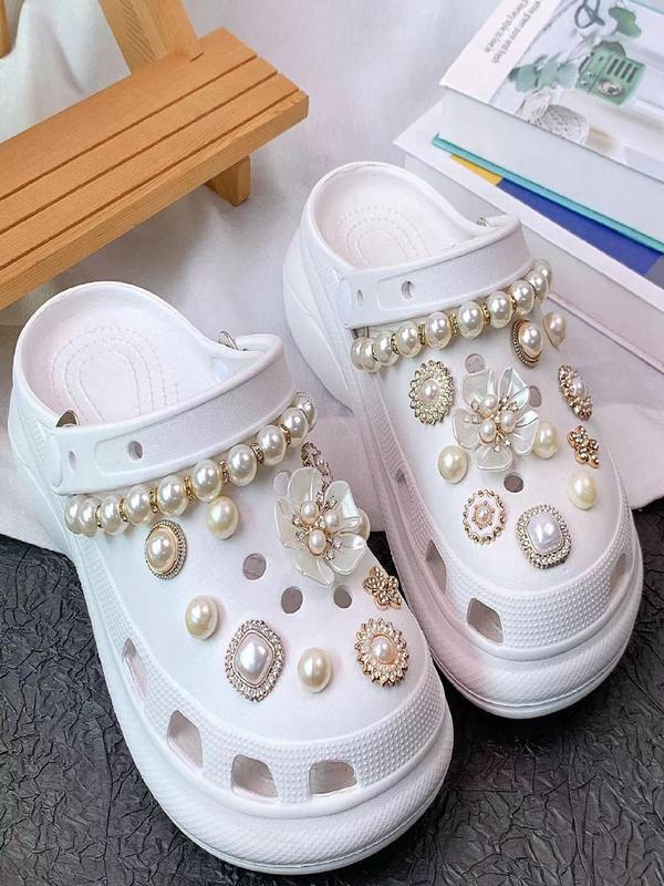 Faux Pearl & Flower Decorated Shoe Charms, Cute Shoe Decoration Accessories for Women's Clogs, Elegant Shoes Decorations for Party, Daily Decor