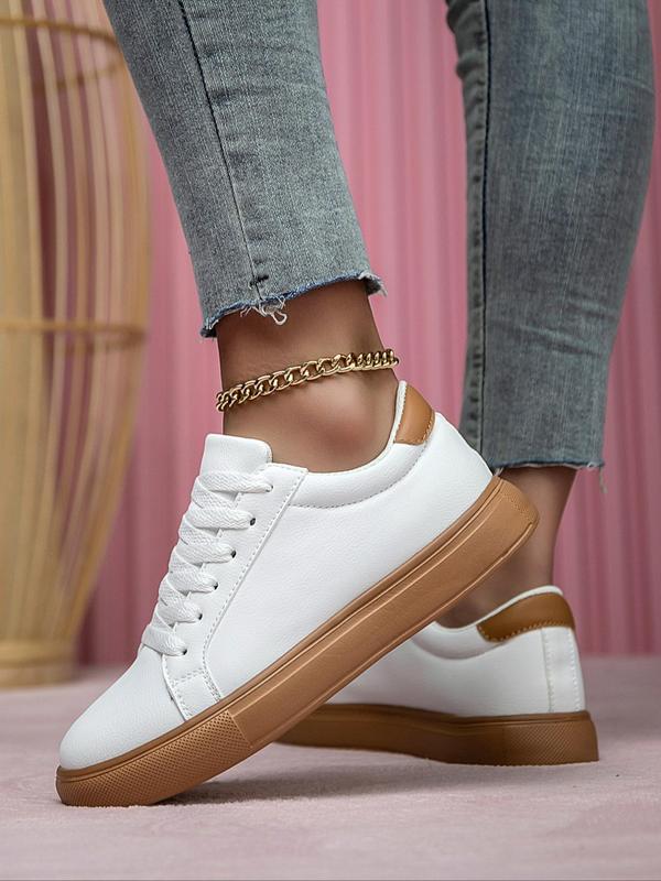 Women's Fashionable Lace Up Low Top Sneakers, Casual Comfortable Solid Color Sports Shoes for Daily Wear, Female All-match Round Toe Skate Shoes for Daily Wear