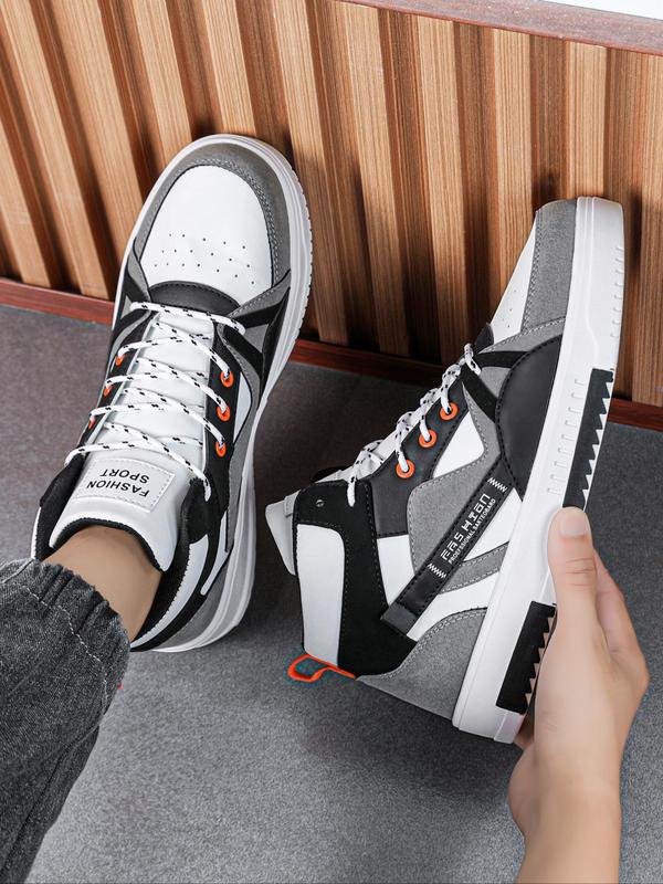 Men's Fashionable Colorblock Lace Up High Top Sneakers, Casual Comfortable Breathable Sports Shoes, Male All-match Round Toe Shoes for Daily Wear