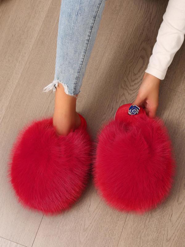 Women's Solid Color Plush Slippers, Casual Soft Comfortable Home Slippers, Warm Slippers for Indoor & Outdoor Use for Fall & Winter