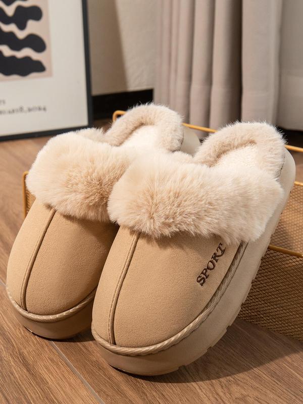 Women's Solid Plush Slippers, Casual Soft Comfortable Home Slippers, Warm Slippers for Indoor & Outdoor Use for Fall & Winter