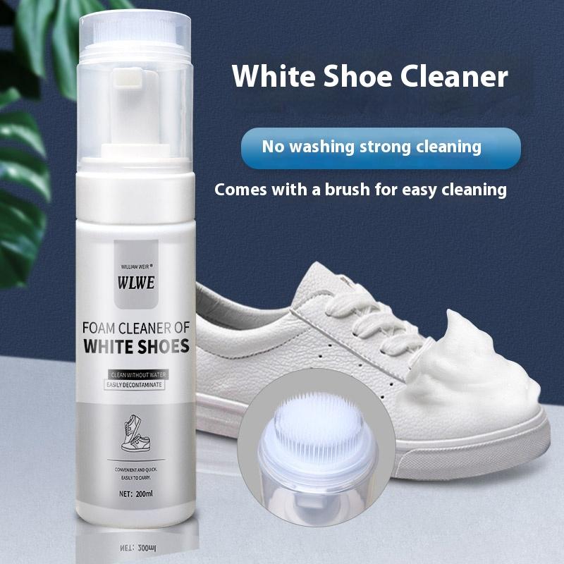 White shoe cleaner. Powerful in removing stains. making your shoes brand new. Rich foam, mild and non-irritating. Fits various shoe materials