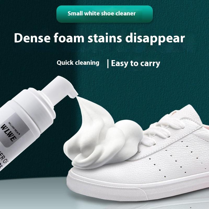 White shoe cleaner. Powerful in removing stains. making your shoes brand new. Rich foam, mild and non-irritating. Fits various shoe materials