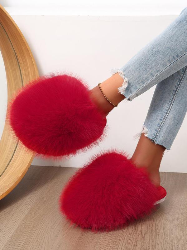 Women's Solid Color Plush Slippers, Casual Soft Comfortable Home Slippers, Warm Slippers for Indoor & Outdoor Use for Fall & Winter