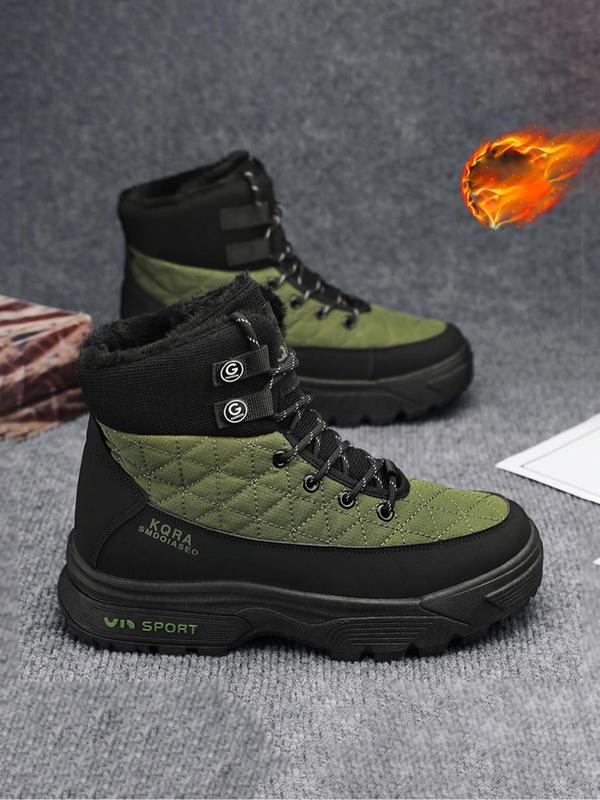 Sporty Men's Letter Patchwork Waterproof Walking Boots, Casual Comfortable Windproof Warm Thermal Lined Snow Boots for Outdoor Sports, Male All-match Trendy Shoes for Daily Wear